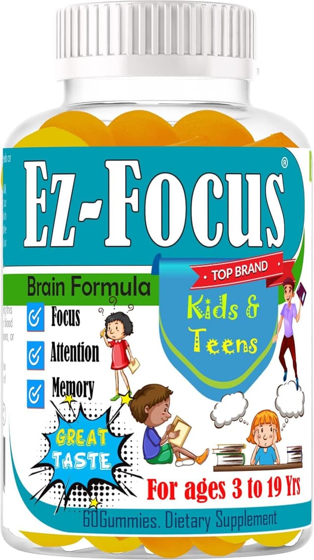 Ez-Focus Kids & Teens DHA Omega-3 Gummies – Brain, Focus & Memory Support – 60 Count  Description