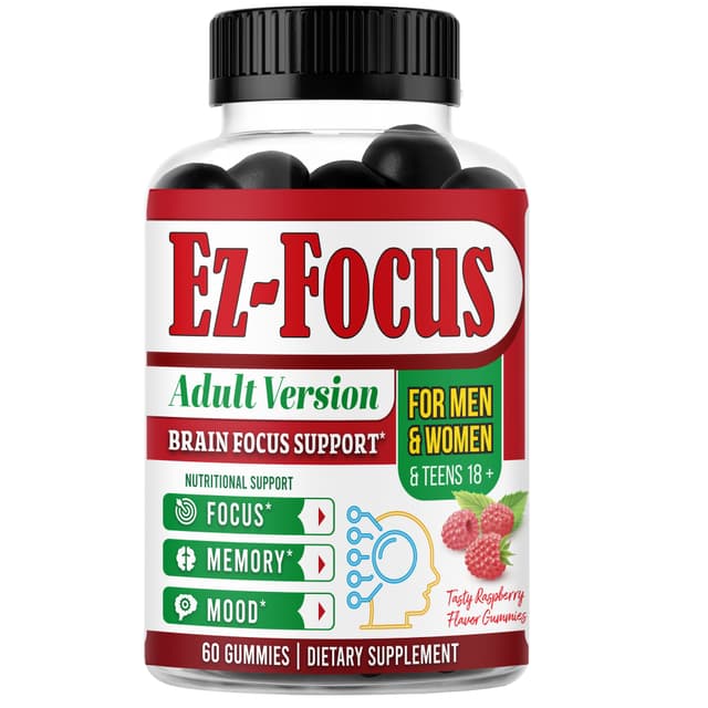 Ez-Focus Gummies for Men and Women Support Focus Memory and Mood Nootropics Brain Support Supplement -60 Ct